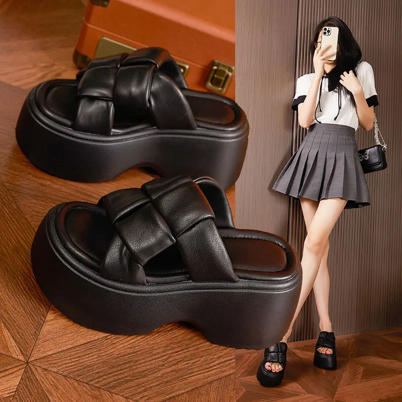 Milan Love Song Cut-Out Quick-Drying Slip-Resistant Abrasion-Resistant Odor-Resistant Slide Slippers Women's Black-5