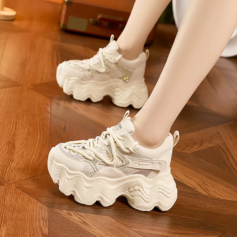 Milan Love Song Cushioned Wear Resistant Height Increasing Low Top Chunky Sneakers Women's-16