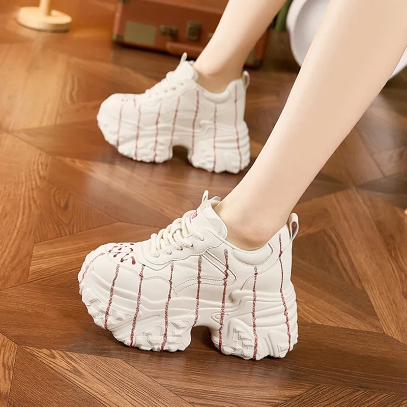 Milan Love Song Wear Resistant Lightweight Height Increasing Low Top Chunky Sneakers Women's-4