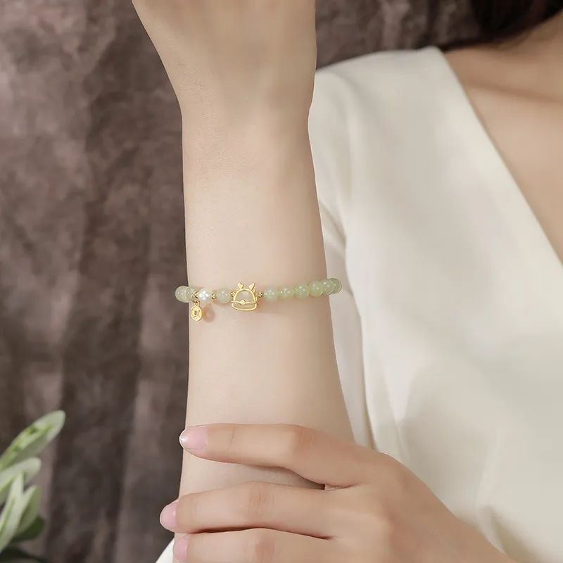 Hongu Is Coming S926 Silver Hetian Jade Bracelets Women's Green Jade-4
