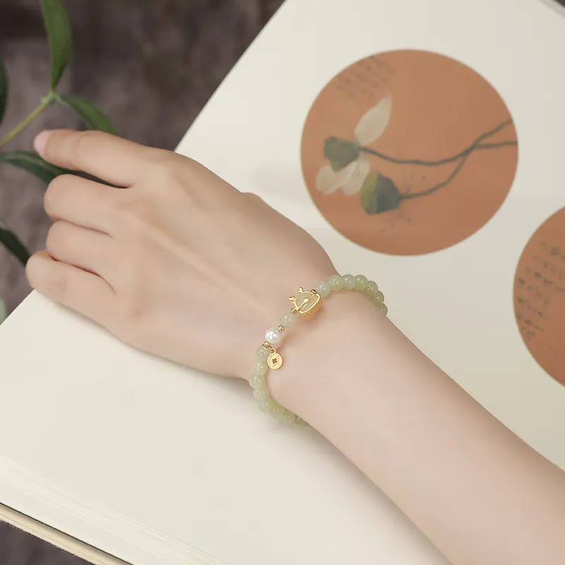 Hongu Is Coming S926 Silver Hetian Jade Bracelets Women's Green Jade-5