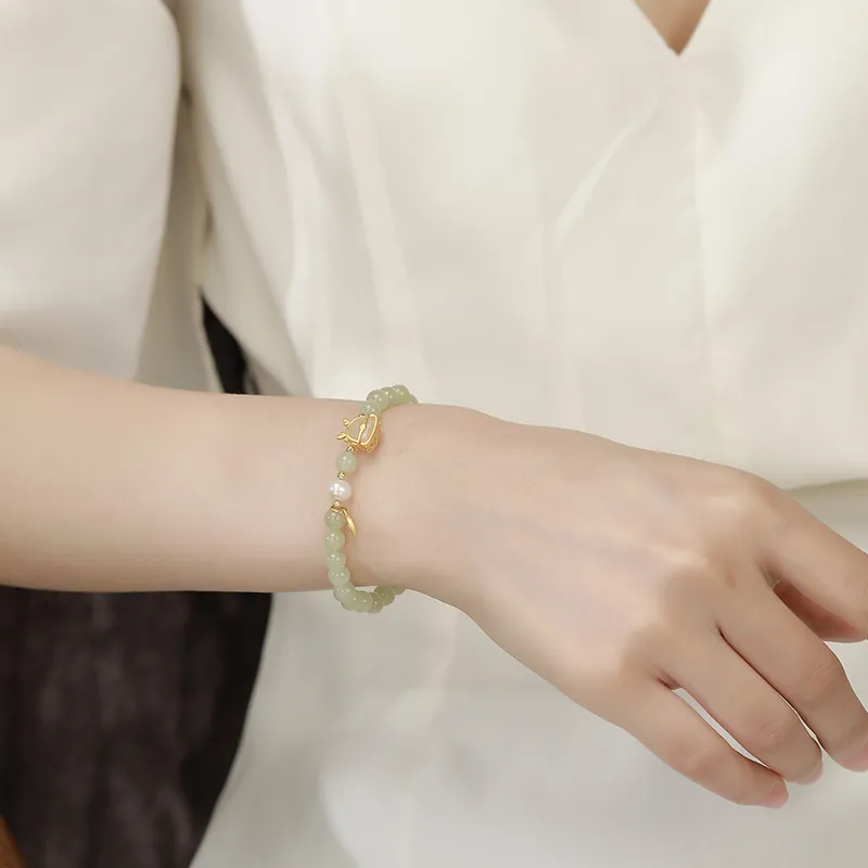Hongu Is Coming S926 Silver Hetian Jade Bracelets Women's Green Jade-3