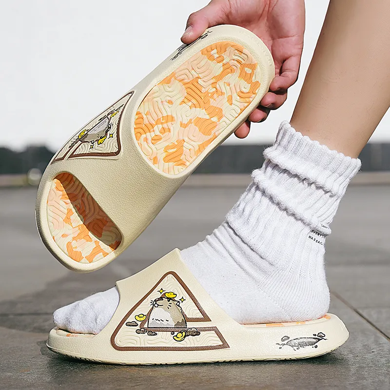 PEAK State Pole Guochuang Slippers EVA Quiet Slip Resistant Cushioning Slide Slippers Unisex Khaki Orange-1