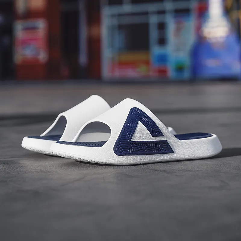 PEAK Tai Ji1.0 Slip Resistant Abrasion Resistant Cushioning Slide Slippers Men's Ultra Light White Dark Blue-4