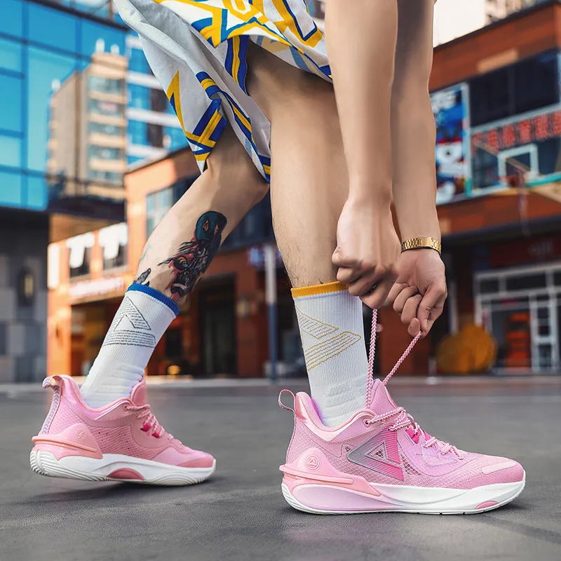 PEAK Cushioning, Slip Resistant, Abrasion Resistant, Breathable Low Top Guard Performance Basketball Shoes Men's Pink-5