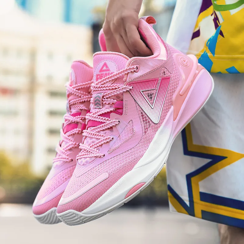 PEAK Cushioning, Slip Resistant, Abrasion Resistant, Breathable Low Top Guard Performance Basketball Shoes Men's Pink-4
