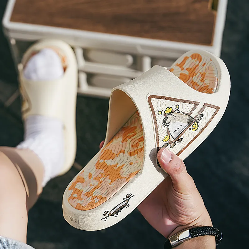 PEAK State Pole Guochuang Slippers EVA Quiet Slip Resistant Cushioning Slide Slippers Unisex Khaki Orange-2