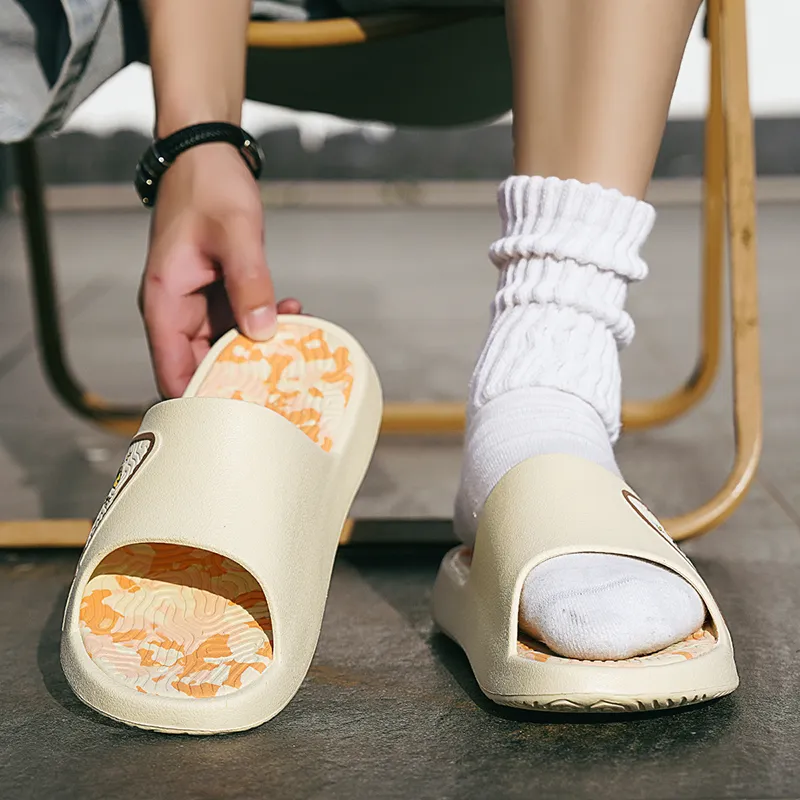 PEAK State Pole Guochuang Slippers EVA Quiet Slip Resistant Cushioning Slide Slippers Unisex Khaki Orange-3