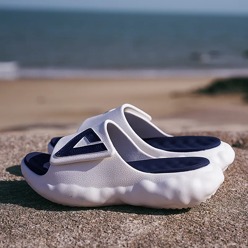 PEAK State Pole Cloud Slip Resistant Cushioning Slide Slippers Men's Super Light White Dark Blue-4