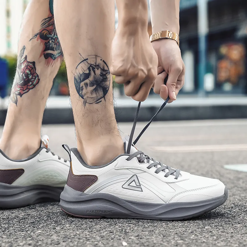 PEAK Cushioning, Slip Resistant, And Abrasion Resistant Casual Running Shoes Men's Canvas White Dark Gray-7