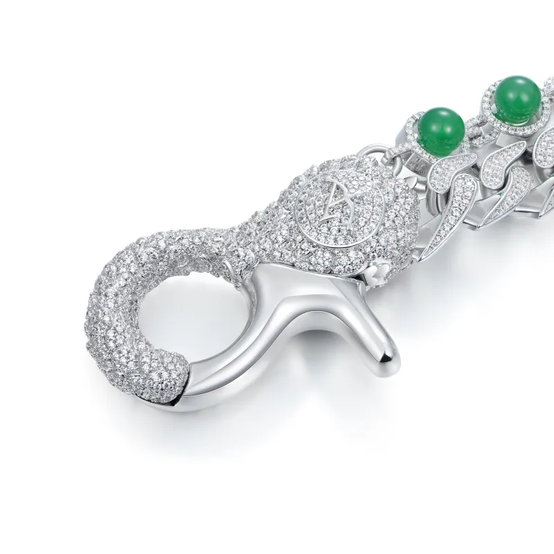 APORRO Dragon 2 Series Chalcedony Cuban Necklace Pants Chains Unisex 18K White Gold Plated-3