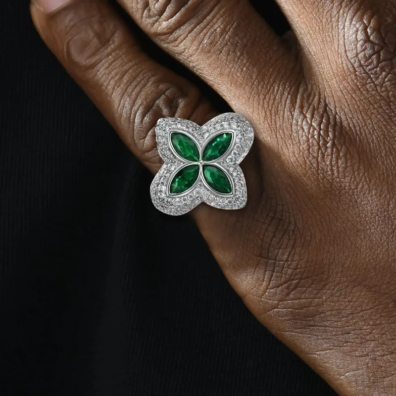 APORRO Lucky Handcrafted Full Rhinestone Embellished Rings Unisex Plated 18K White Gold-4