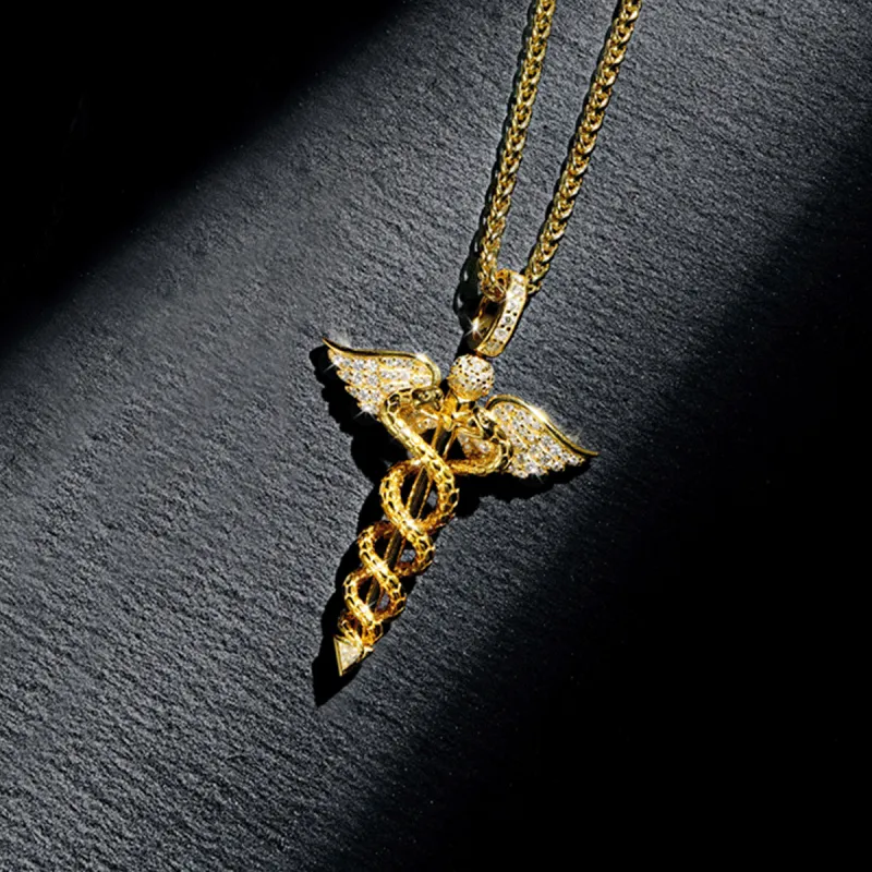 APORRO Full Rhinestone Embellished Wings Pendant Necklaces Unisex 18K White Gold Plated/18K Gold-6