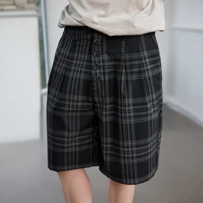 Lilbetter Casual Shorts Unisex Black Gray Plaid-2