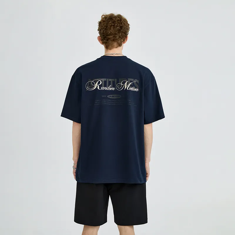 Lilbetter Casual Sportswear Unisex Clothing Set Navy Blue T Shirt+Black Shorts-2