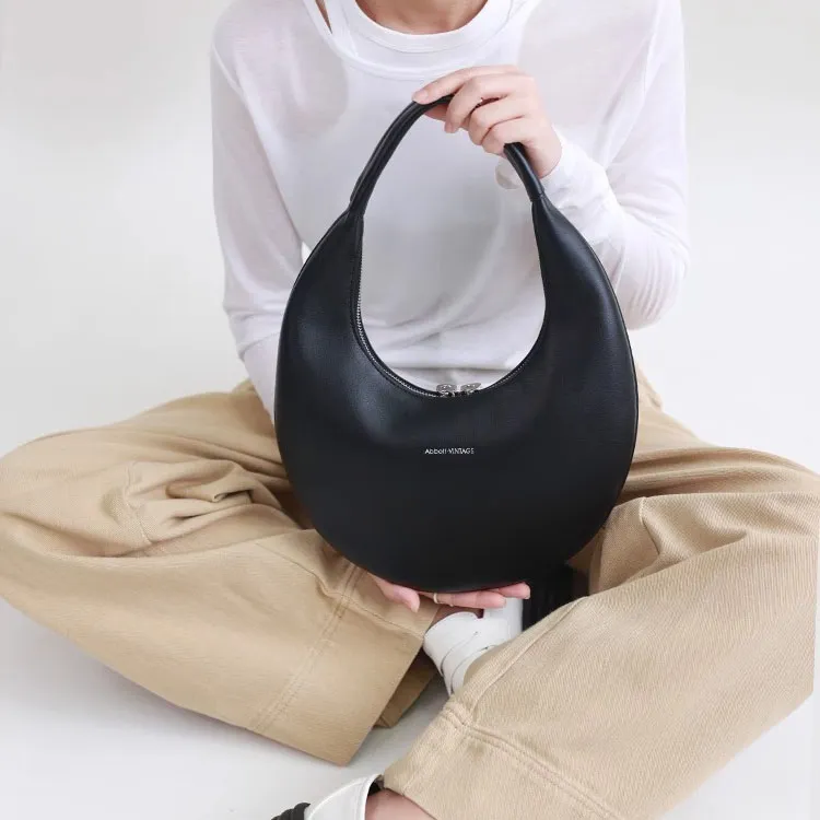 Abbott-VINTAGE Cow Leather HOBO Bag Shoulder Bag Regular Women's White/Black/Green-1
