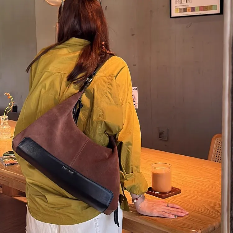 Abbott-VINTAGE Cow Leather Shoulder Bag Medium Size Women's Brown/Khaki-4