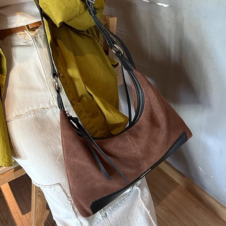 Abbott-VINTAGE Cow Leather Shoulder Bag Medium Size Women's Brown/Khaki-6