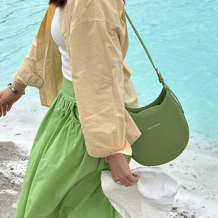 Abbott-VINTAGE Cow Leather Shoulder Bag Medium Size Women's White/Pink/Green-15