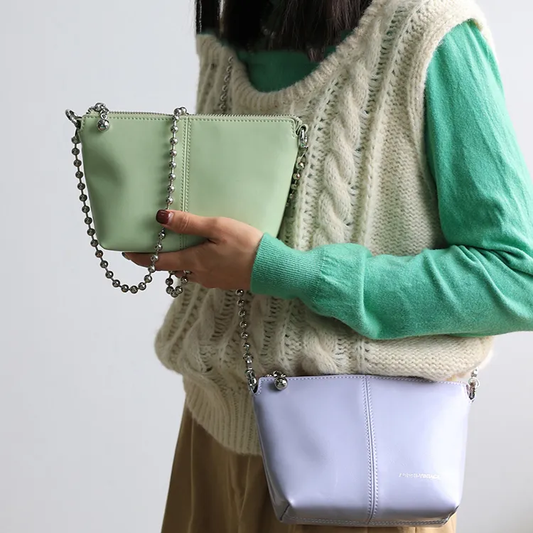 Abbott VINTAGE Cow Leather Shoulder Bag Small Size Women's Green/Purple-5