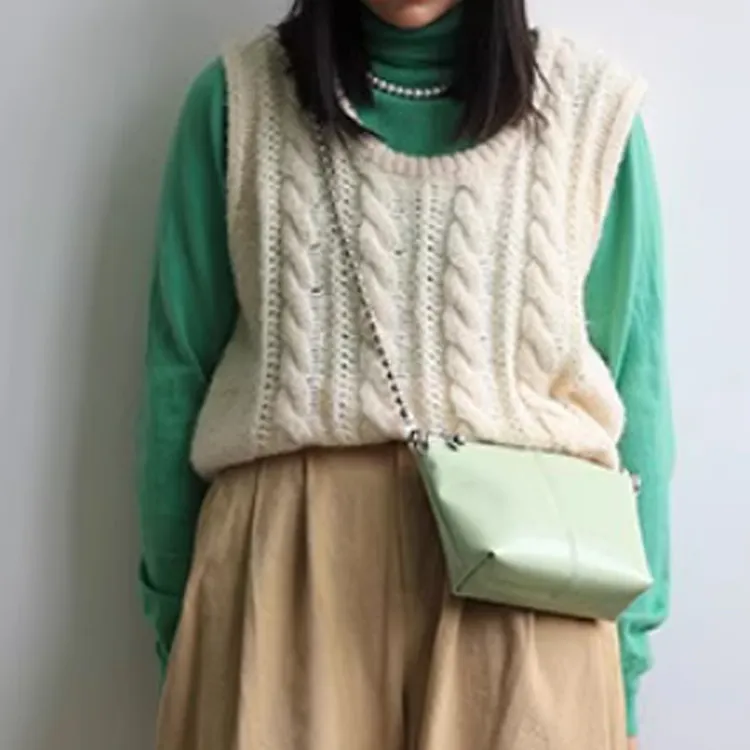 Abbott VINTAGE Cow Leather Shoulder Bag Small Size Women's Green/Purple-11