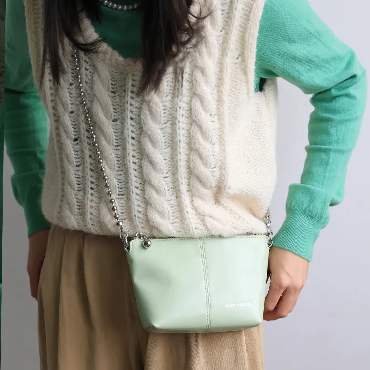 Abbott VINTAGE Cow Leather Shoulder Bag Small Size Women's Green/Purple-4