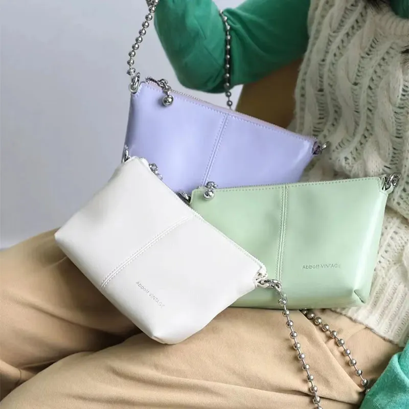 Abbott VINTAGE Cow Leather Shoulder Bag Small Size Women's Green/Purple-6