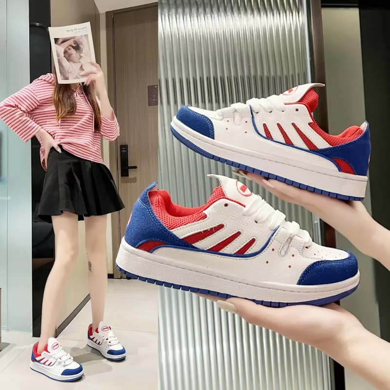 Dbeuatiful Puffy Shoes Anti Slip Wear Resistant Low Top Skateboard Shoes Unisex White Blue Red-5