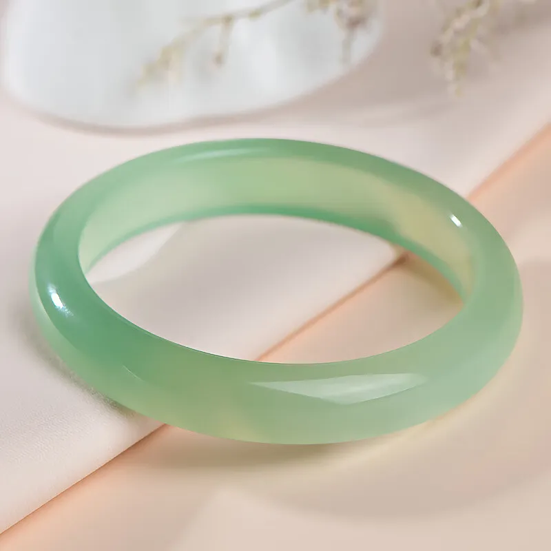 MY WORLD BEGINS AND ENDS WITH YOU Natural Chalcedony Jade Bangles Unisex-2