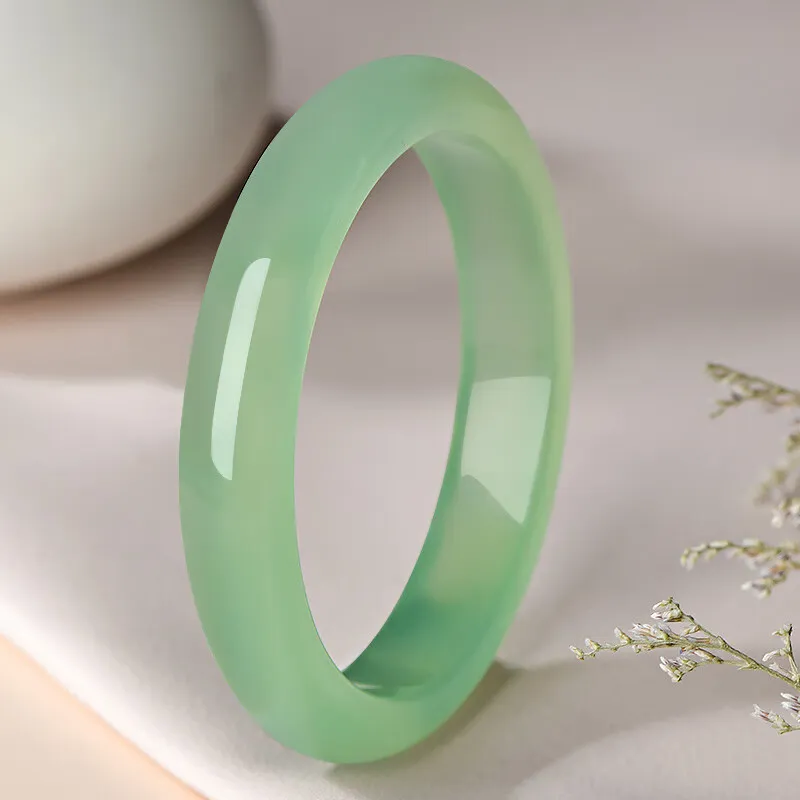 MY WORLD BEGINS AND ENDS WITH YOU Natural Chalcedony Jade Bangles Unisex-1
