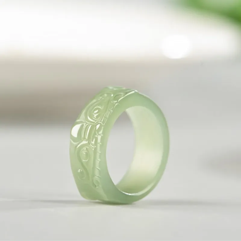 MY WORLD BEGINS AND ENDS WITH YOU Hetian Jade Rings Pale Greenish White Jade Unisex-5