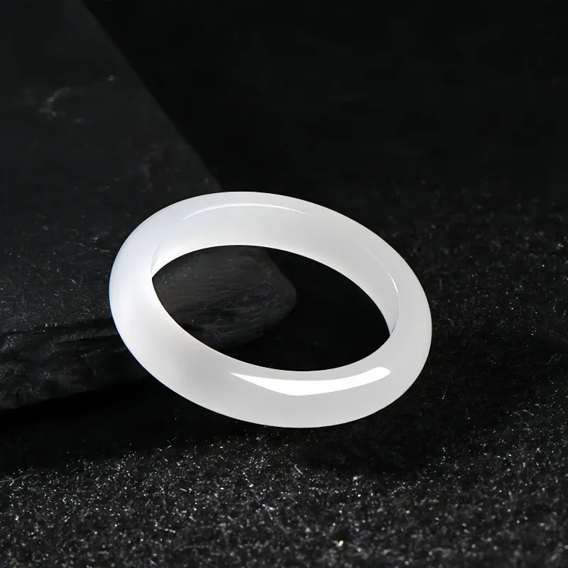 MY WORLD BEGINS AND ENDS WITH YOU Hetian Jade Rings Pale Greenish-White Jade Unisex-1