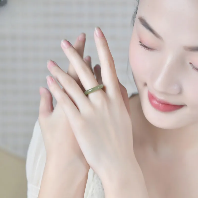 MY WORLD BEGINS AND ENDS WITH YOU Hetian Jade Rings Pale Greenish-White Jade Unisex-9