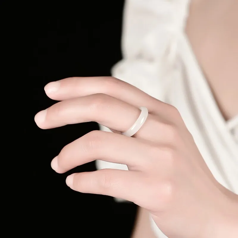 MY WORLD BEGINS AND ENDS WITH YOU Hetian Jade Rings Pale Greenish White Jade Unisex-1