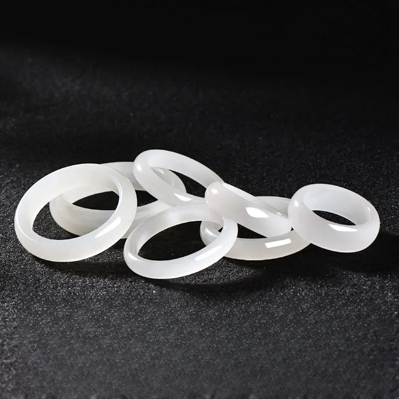 MY WORLD BEGINS AND ENDS WITH YOU Hetian Jade Rings Pale Greenish-White Jade Unisex-3