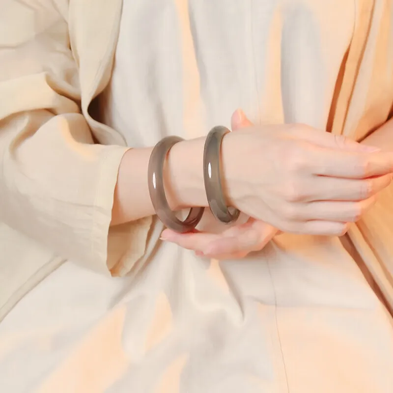 MY WORLD BEGINS AND ENDS WITH YOU Natural Chalcedony Bangles Women's-1