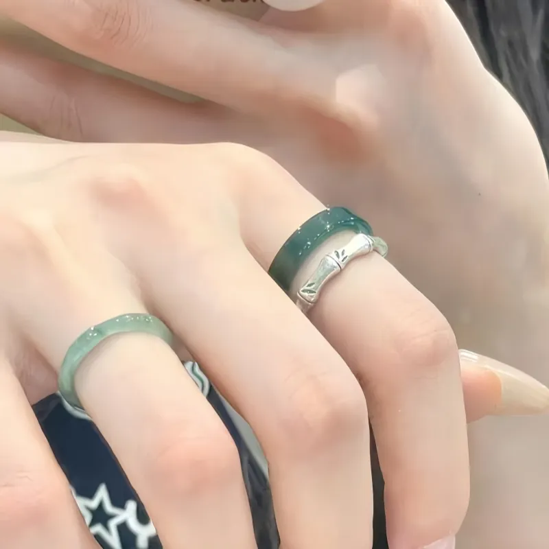 MY WORLD BEGINS AND ENDS WITH YOU Ice Glutinous Jadeite Rings Unisex-4