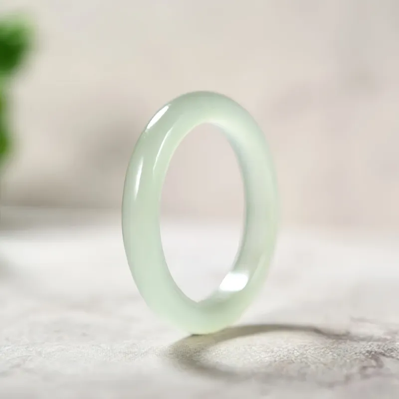 MY WORLD BEGINS AND ENDS WITH YOU Hetian Jade Rings Pale Greenish-White Jade Unisex-2