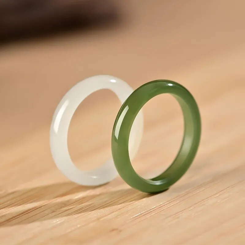 MY WORLD BEGINS AND ENDS WITH YOU Hetian Jade Rings Pale Greenish White Jade Unisex-3