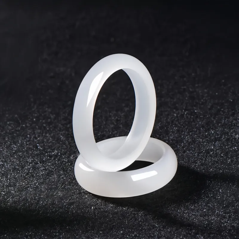MY WORLD BEGINS AND ENDS WITH YOU Hetian Jade Rings Pale Greenish-White Jade Unisex-2