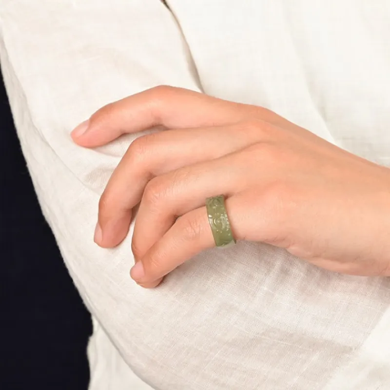 MY WORLD BEGINS AND ENDS WITH YOU Hetian Jade Rings Pale Greenish White Jade Unisex-9