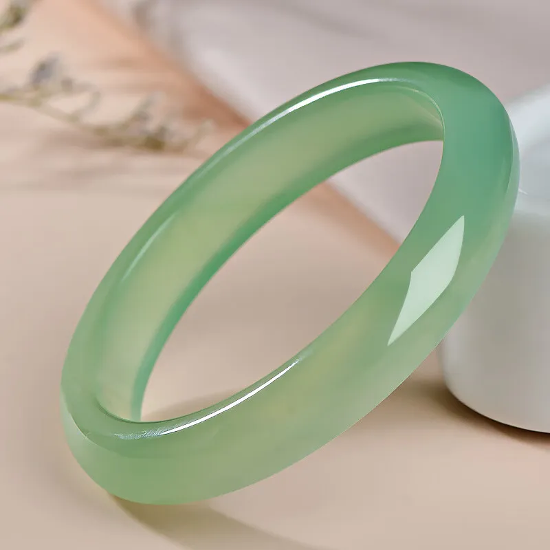MY WORLD BEGINS AND ENDS WITH YOU Natural Chalcedony Jade Bangles Unisex-3