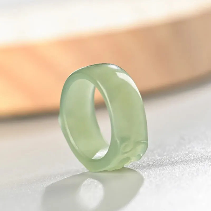 MY WORLD BEGINS AND ENDS WITH YOU Hetian Jade Rings Pale Greenish White Jade Unisex-7