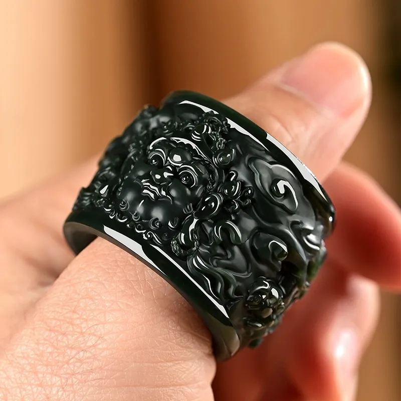 MY WORLD BEGINS AND ENDS WITH YOU Hetian Jade Rings Green Jade Men's-2