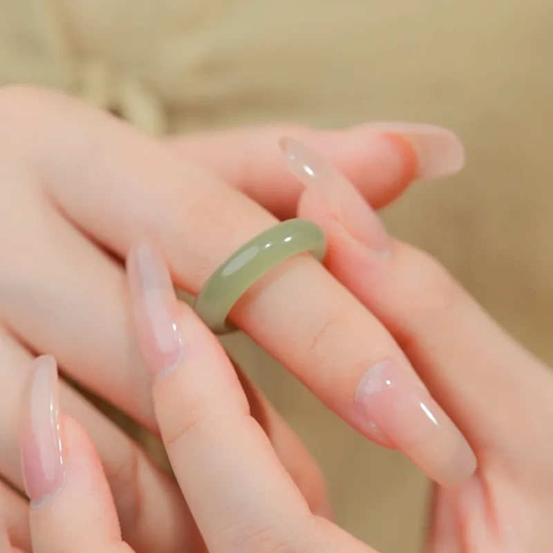 MY WORLD BEGINS AND ENDS WITH YOU Hetian Jade Rings Pale Greenish-White Jade Unisex-5