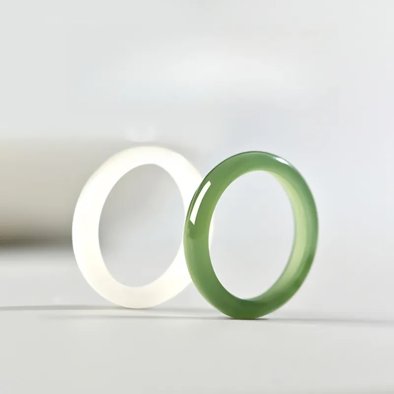 MY WORLD BEGINS AND ENDS WITH YOU Hetian Jade Rings Pale Greenish White Jade Unisex-6