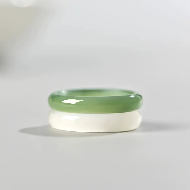 MY WORLD BEGINS AND ENDS WITH YOU Hetian Jade Rings Pale Greenish White Jade Unisex-8