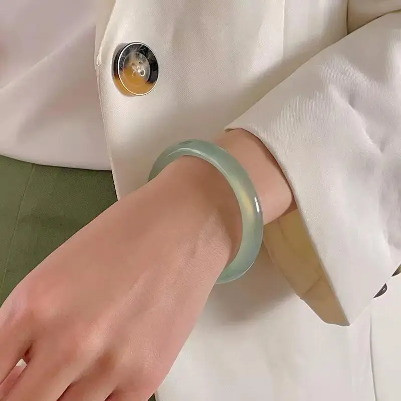 MY WORLD BEGINS AND ENDS WITH YOU Natural Chalcedony Jade Bangles Unisex-4