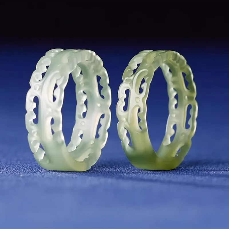 MY WORLD BEGINS AND ENDS WITH YOU Hetian Jade Rings Pale Greenish White Jade Unisex-8