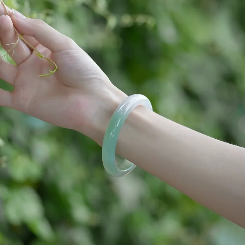 MY WORLD BEGINS AND ENDS WITH YOU Natural Chalcedony Jade Bangles Women's-2